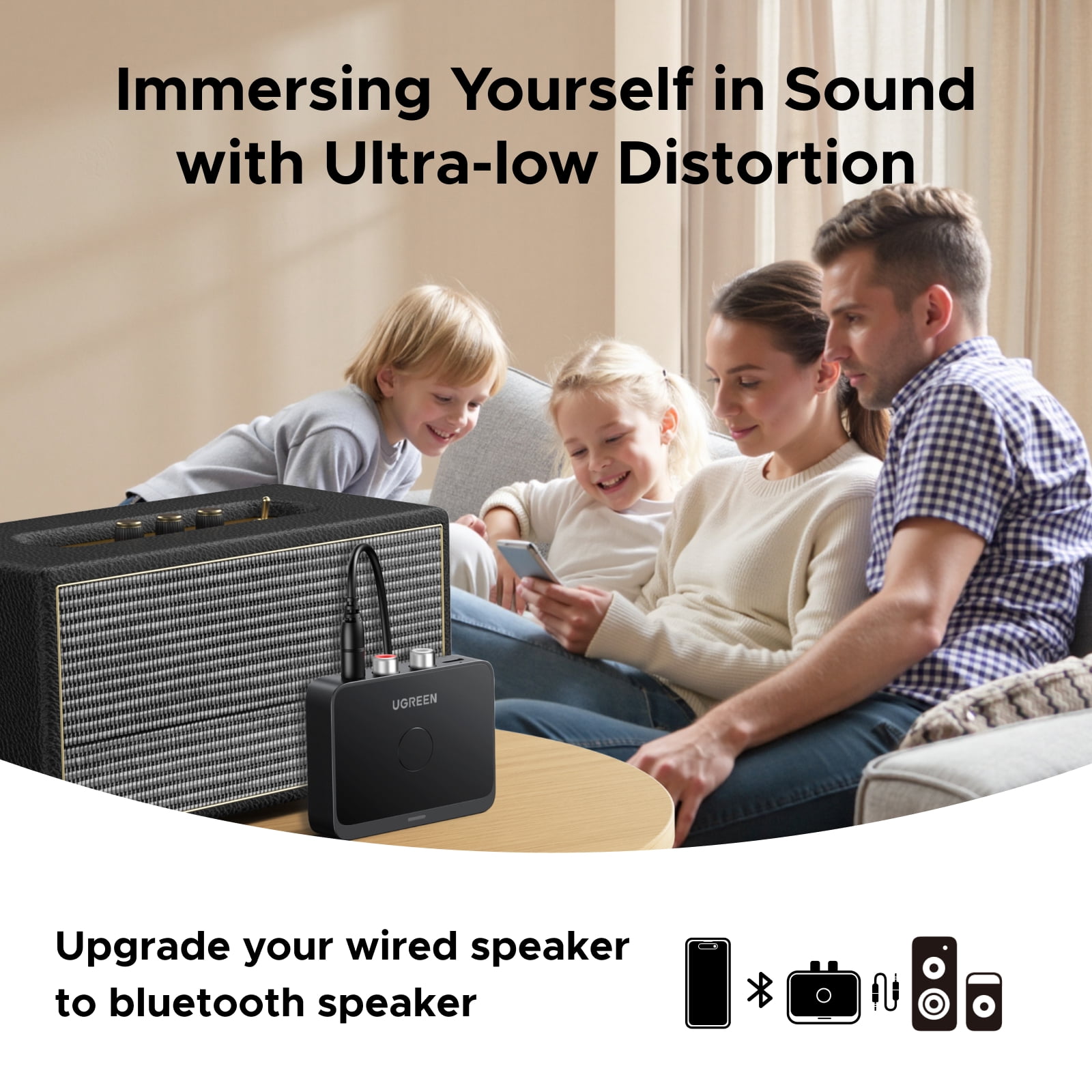 UGREEN Bluetooth 6.0 Receiver with LDAC, Hi-Res Wireless Audio Adapter with 3.5mm/RCA, Bluetooth Receiver for Home Stereo, Speakers, Car Audio - Black