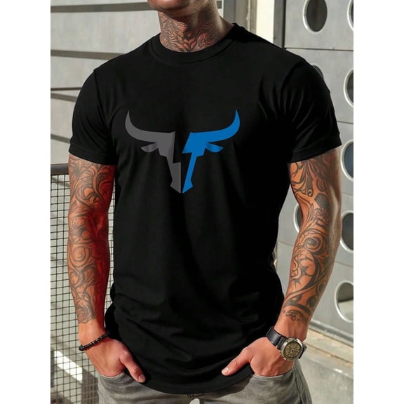 Men's Bull Print Round Neck Short Sleeve Casual Versatile T-Shirt