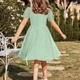 thumbnail image 6 of Busydd Princess Dresses for Girls 5-16 Years Fashion Performance Mesh Round Neck Girls Formal Dress Solid Color Short Sleeve Flowy Dress 7-8 Years, 6 of 6