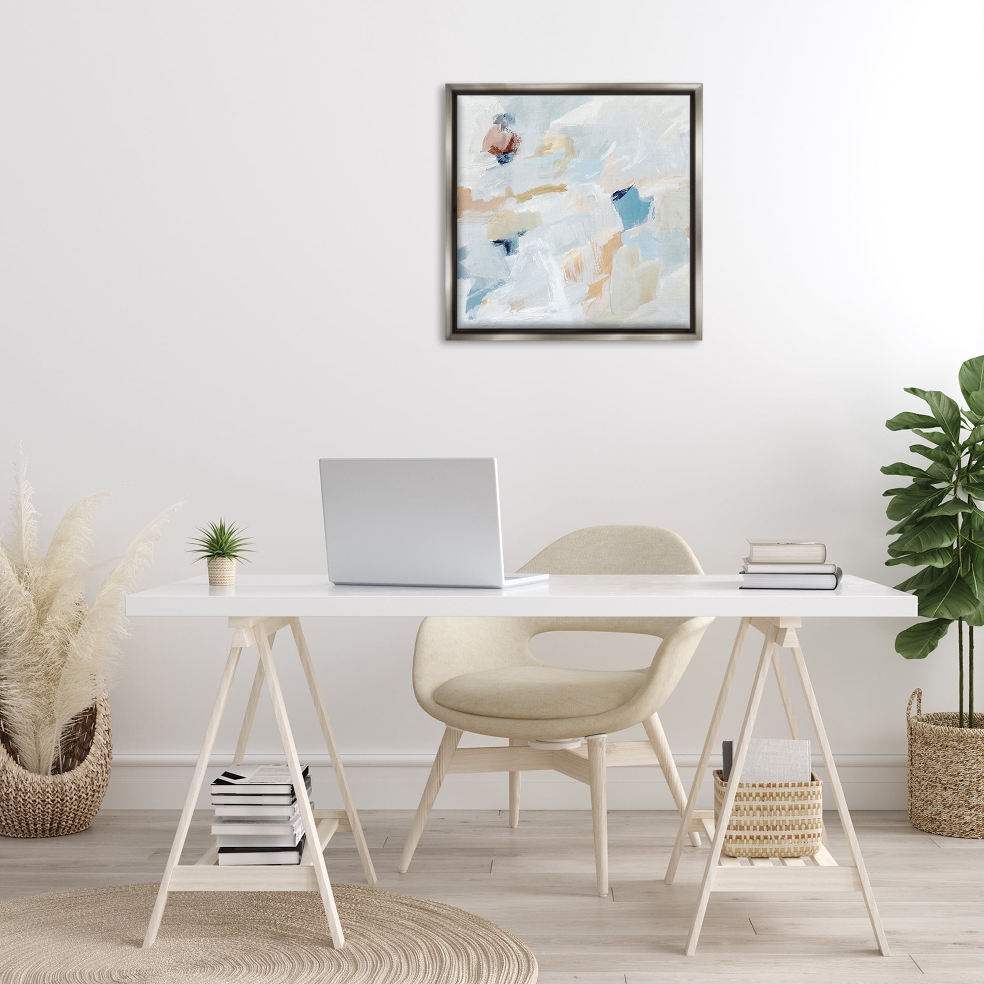 Stupell Industries Subtle Abstract with Blue Abstract Painting Gray Floater Framed Canvas Art Print Wall Art, 25 x 25