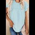 thumbnail image 4 of Blusa Informal de Corta con Cuello Redondo, Encaje, Crochet y Pompones para Mujer, Color Azul , Talla XXL, 4 of 7
