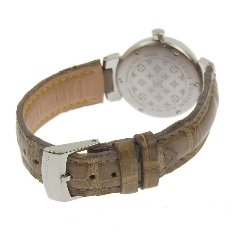 Authenticated Used Louis Vuitton Tambour Forever Q121P Stainless Steel x  Leather Brown Quartz Analog Display Women's Silver Shell Dial Watch 
