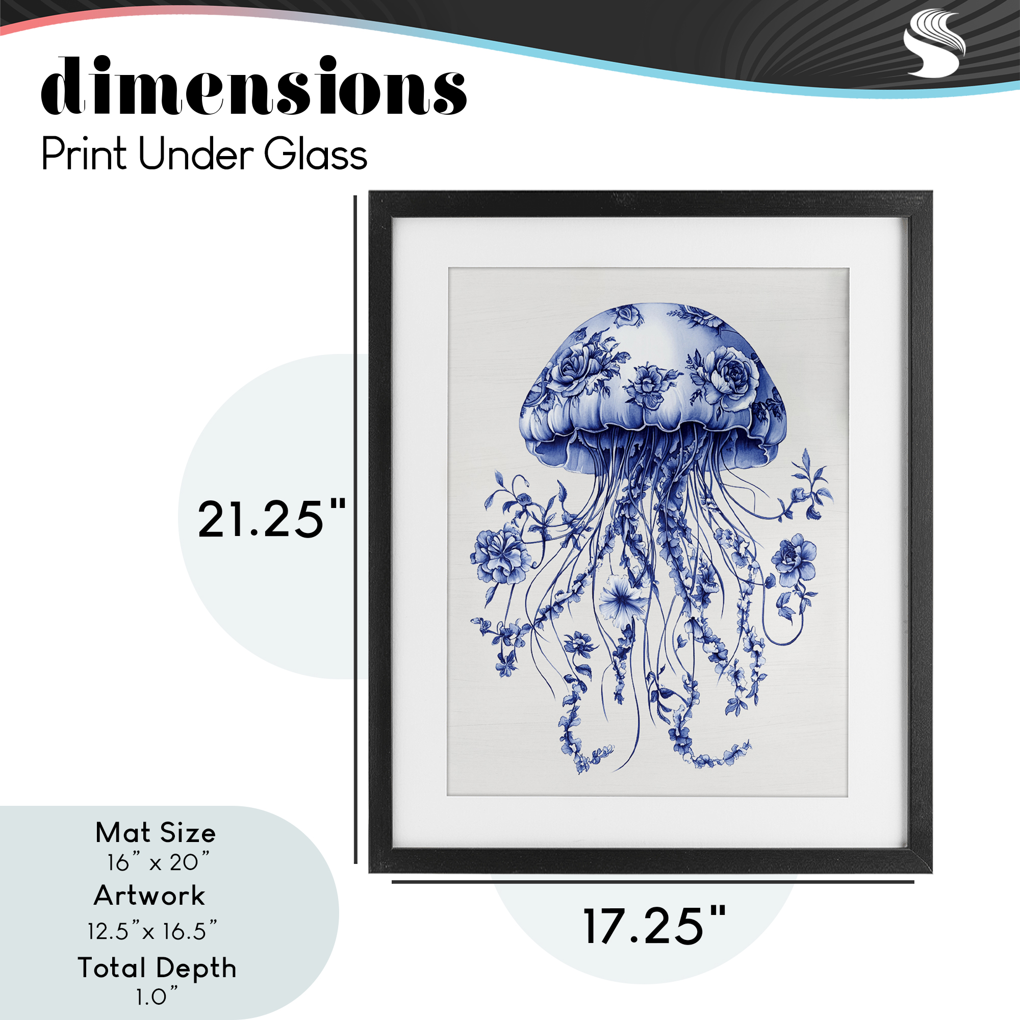 Funky Vintage Toile Jellyfish Black Framed Print Under Glass, design by Lettered and Lined