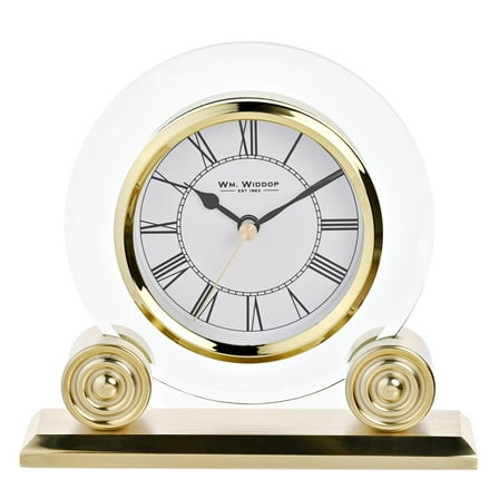 Wm. Widdop Glass & Gold Round Mantel Clock