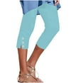 thumbnail image 6 of YWDJ Capri Leggings for Women Plus Size Knee Length High Waisted Gym Leggings Summer Pants Curvy Slim Casual Vacation Pants Pull on Solid Soft Yoga Lightweight Comfy Blue 3XL Breathable Beach Pants, 6 of 8