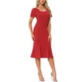 thumbnail image 4 of INSPIRE CHIC Women's Sheath Dress Cocktail Party 1950s Vintage Button Decor Ruffled Mermaid Midi Dress XS Red, 4 of 6