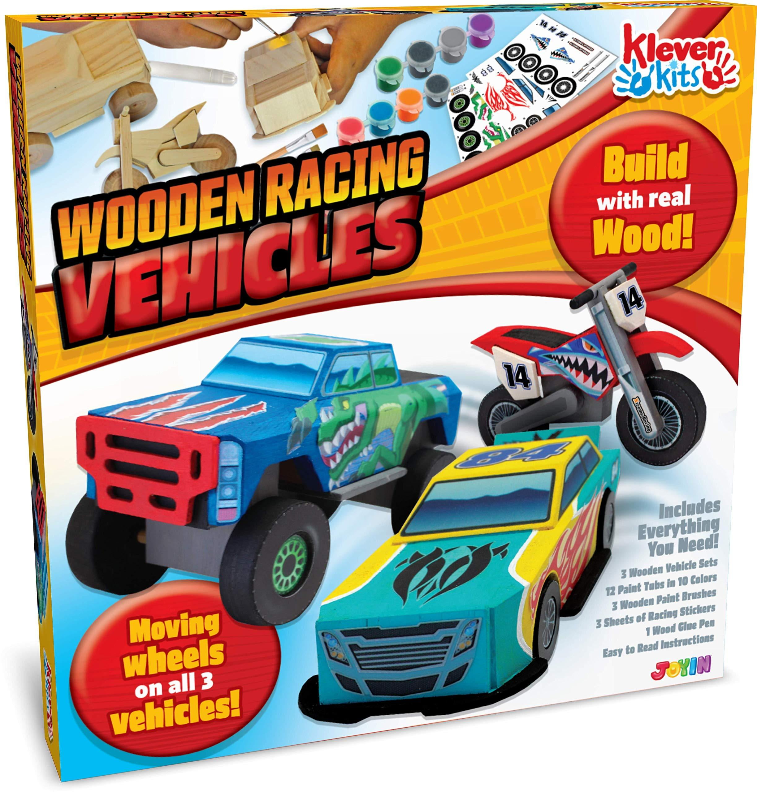 JOYIN Klever Kits Kids Craft Kit Build & Paint Your Own Wooden Race Car
