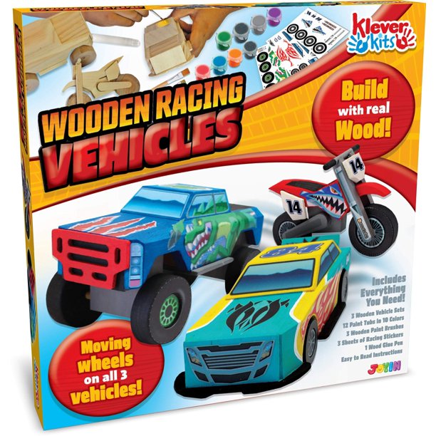 JOYIN Klever Kits Kids Craft Kit Build & Paint Your Own Wooden Race Car