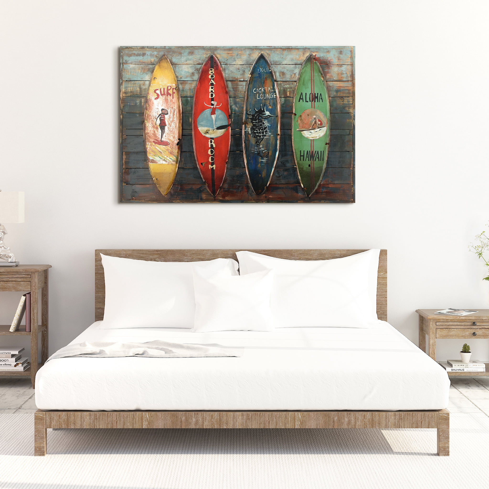 Empire Art Direct Surfboards Hand Painted 3D Metal Wall Art on Slatted Solid Wood, 32" x 48" x 1.8", Ready to Hang