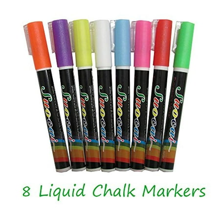 Liquid Chalk Markers, Mega Set of 8 Neon Bright Colores For Kid's Crafts, Glass, Wood, Windows, Chalk Board... Great Tip, Wont Run or Smudge! Beautiful and Artistic Vibrant