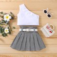 thumbnail image 2 of Coming Home Outfit Girl 2Pcs Sleeveless Off Shoulder Top Cotton A Line Ruffles Hem Plaid Skirt Belt Sets Girl Baby Clothes White 3 Years-4 Years, 2 of 7