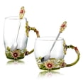 thumbnail image 1 of Juego de tazas de té DUMVOIN de cristal con forma de rosa esmaltada con cuchara, 2 unidades, 1 of 6