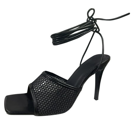 

Ladies Fashion Sexy Solid Color Mesh Strap Roman Thin High Heel Sandals