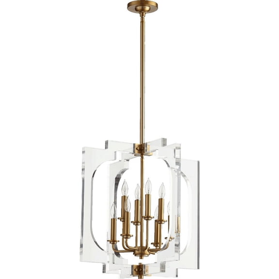Quorum Lighting Broadway 8-Light Pendant, Aged Brass, 21 Width, Stem Hanging, Incandescent, Damp Rated