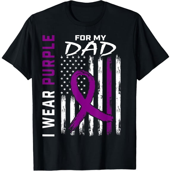 Purple Dad Father Dementia Alzheimers Awareness Flag Graphic T-ShirtMen and women can wear, black T-shirts, gifts. Age: M,L，XL 2XL, 3XL, 1002XL