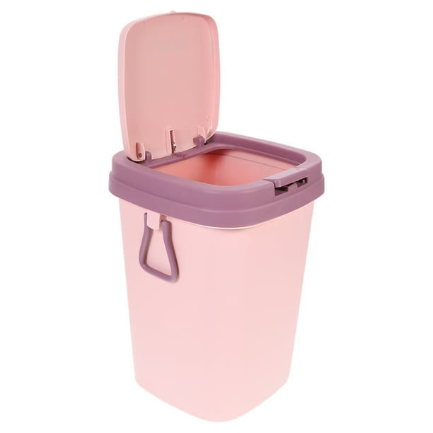 GOOHOCHY bote de basura de plástico con botón pulsador, práctico para bolsas de basura, silencioso, cuadrado, de gran capacidad, elegante, para sala de estar, cocina, con tapa, tamaño S (rosa).