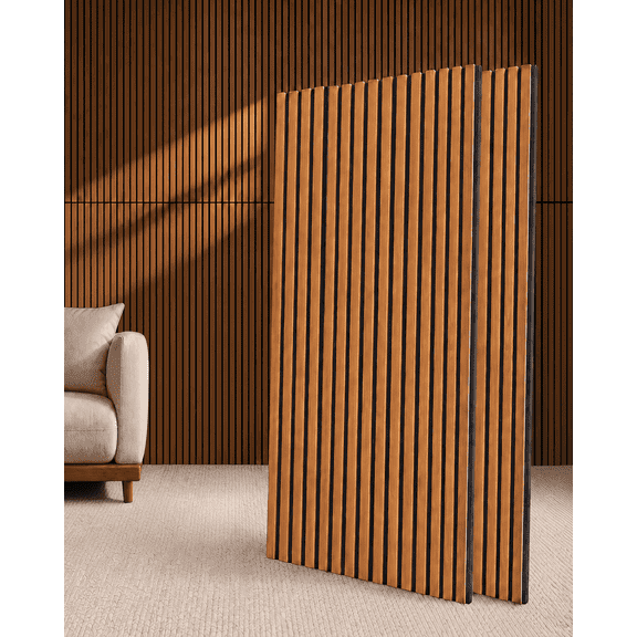 Vamslat Acoustic Wood Slat Wall Panels, 2 Pack 47.2" x 23.6", Walnut, Sound Absorbing Panels