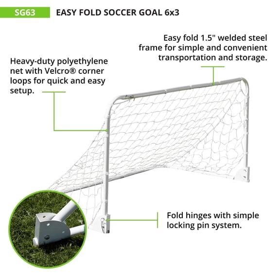 Champion Sports Easy Fold 6'x 3'Soccer Goal
