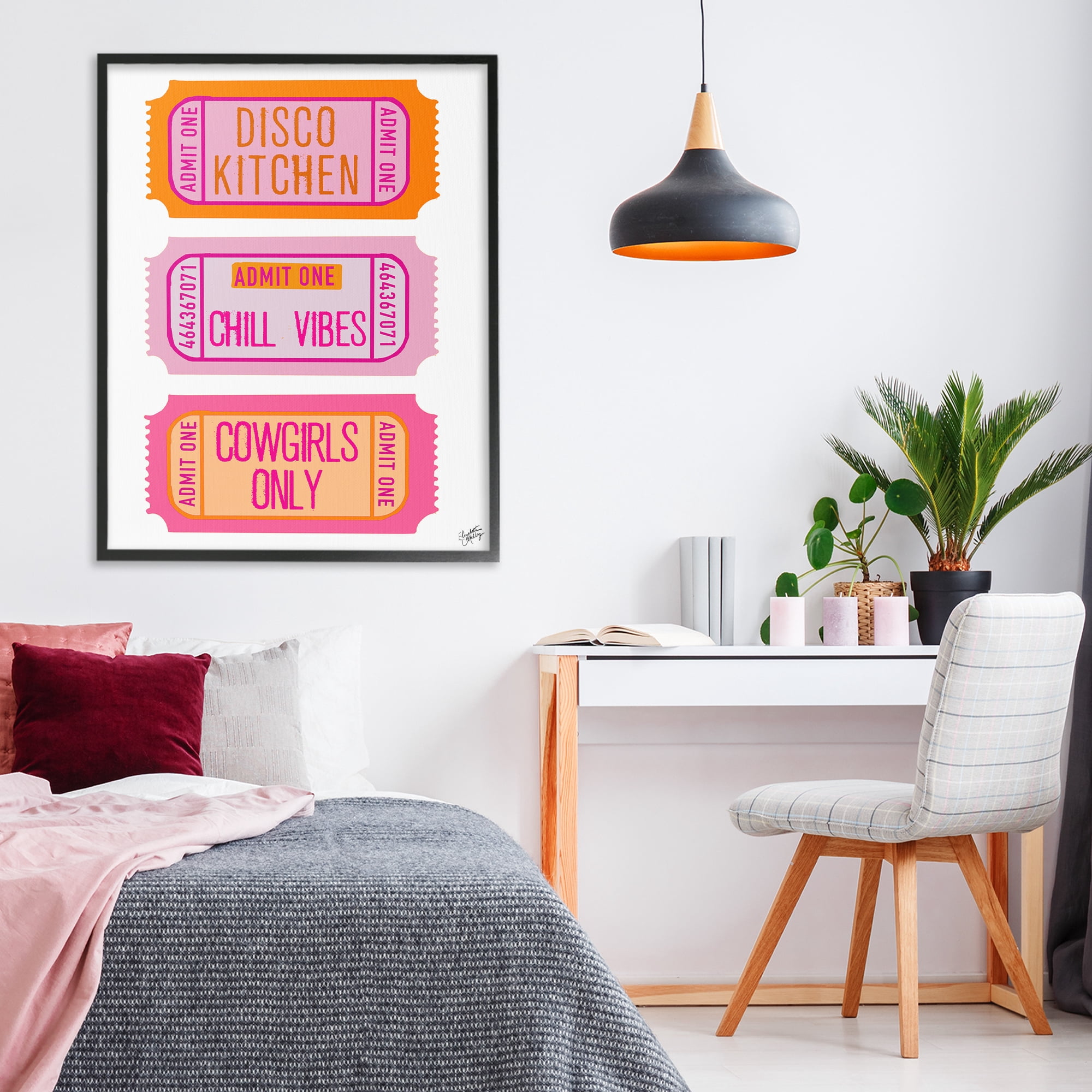 Stupell Industries Disco Cowgirl Ticket Phrases Black Framed Giclee Art, design by Elizabeth Medley