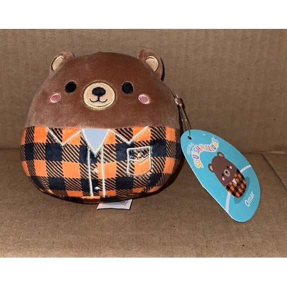 Squishmallow 5" Omar the Bear with Plaid Shirt Fall Harvest Plush