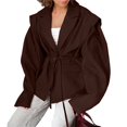 thumbnail image 3 of Chaqueta de Traje de Mujer de Larga con Solapa, Estilo -Otoño, con Cinturón en la Cintura y Hombreras. Marrón M, 3 of 9