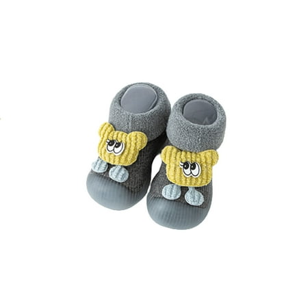 

Xfvqtps Boys and Girls Socks Shoes Animal Cartoon Cute Keep Warm Non Slip Soft Sole First Walking Shoes Autumn and Winter Baby Plus Velvet Thick Floor Shoes Gray