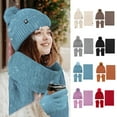 thumbnail image 3 of 3Pcs/Set Women Men Winter Beanie Hat Long Scarf Gloves Set Solid Color Plaid Texture Warm Scarf Knit Mittens Plush Ball Decor Hat Set, 3 of 8