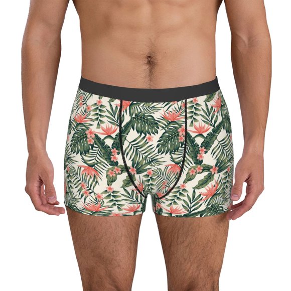 Saiise Palm Trees and Tropical Print Men’s Boxer Briefs, Soft and Comfortable Underwear with Moisture-Wicking Fabric for All-Day Wear-Small