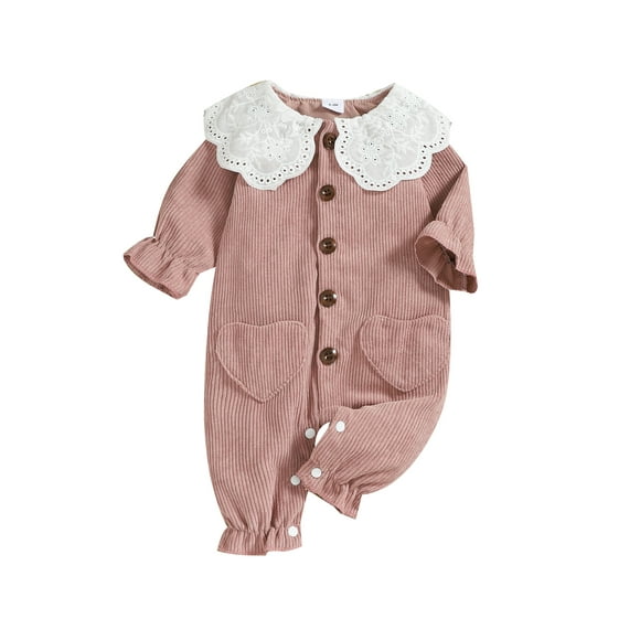ITFABS Bébé Fille Romper Manches Longues Peter-Pan Col Bouton Velours Côtelé Combinaison