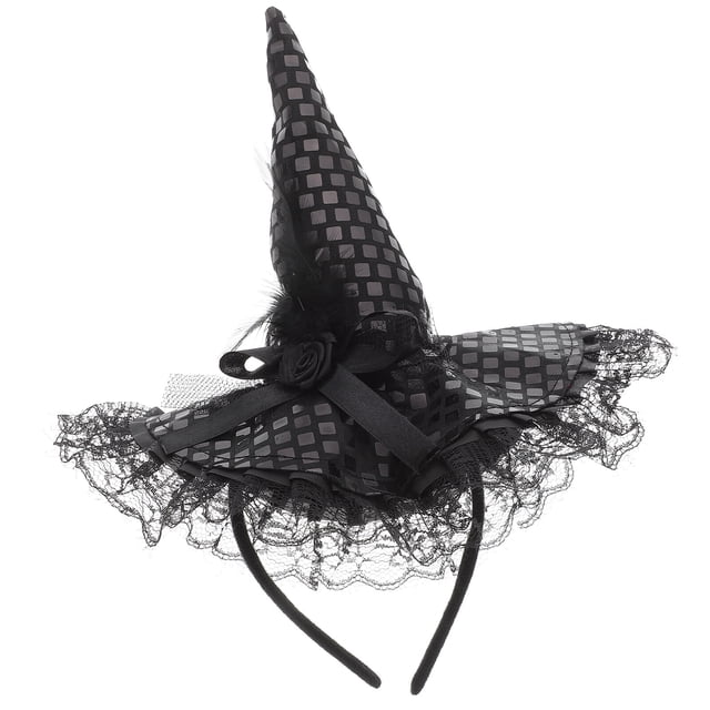 Diadema con sombrero de bruja para Halloween, banda para el cabello, sombrero para disfraz de bruja, accesorios para el cabello para Halloween, suministros para fiestas de disfraces en negro