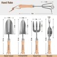 thumbnail image 2 of Garden Tool Set, 5 Piece Heavy Duty Steel Gardening Tools Kit With Wooden Handle, Includes Hand Trowel, Transplanter, Weeder, Hand Fork And Hand Rake, 2 of 5
