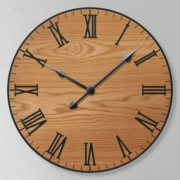 Large Wall Clock 24 Inches - Decorative Wall Clock Large With Real Wood & Roman Numerals - 24 Inch Clocks For Living Room Decor - Large Farmhouse Clocks - Big Wall Clock For Living Room