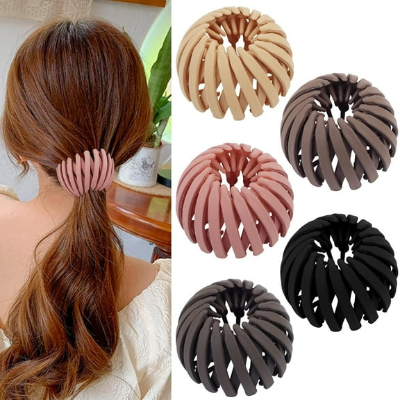 Bird Nest Magic Hair Clip, 5Pcs Matte Plastic, Expandable Nest Plate Hairpin for Thin Hair, Ponytail Holder Bun Maker for Women Girls