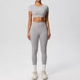 thumbnail image 5 of Afdoent Workout Sets For Women Solid Color Breathable Yoga Workout Running Gym Fitness Short Sleeve High Waisted Leggings 2 Piece Outfit Active Wear, 5 of 5