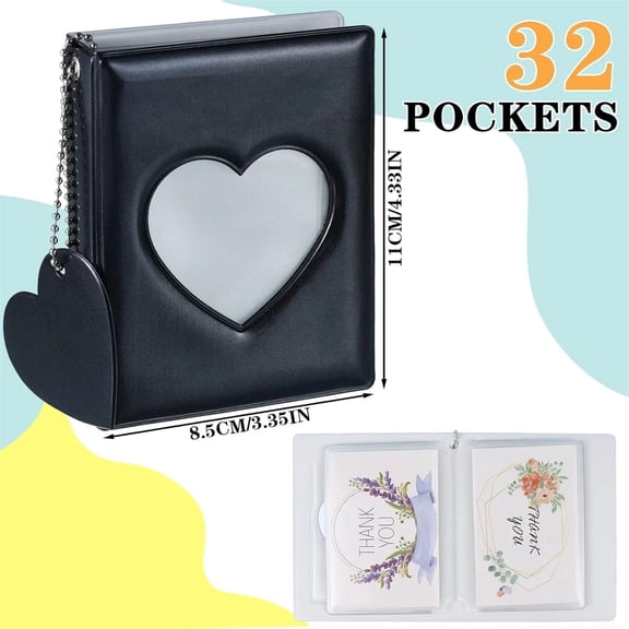 Photo Album for 3 Inch Photos, Card Holder Book with 32 Pockets Black