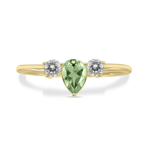 SZUL Women's 1/2 Carat TW Pear Shape Green Amethyst and Diamond Ring in 10K Yellow Gold