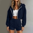 thumbnail image 6 of Tnhcen Women's Cropped Zip Up Hoodie Long Sleeve Sweatshirt Solid Color Casual Loose Fit Jacket with Drawstring Hood Active Wear Yoga Top Streetwear Basic Essentials S-2XL Autumn Winter, 6 of 7