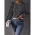 thumbnail image 4 of Women'S Long Sleeve Scoop Neck Pleated Front Fitted Blouse Tops Dark Gray M, 4 of 8