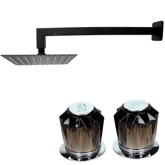 Regadera Cuadrada de 25cm Negro Mate con Brazo Cuadrado y Manerales AH00