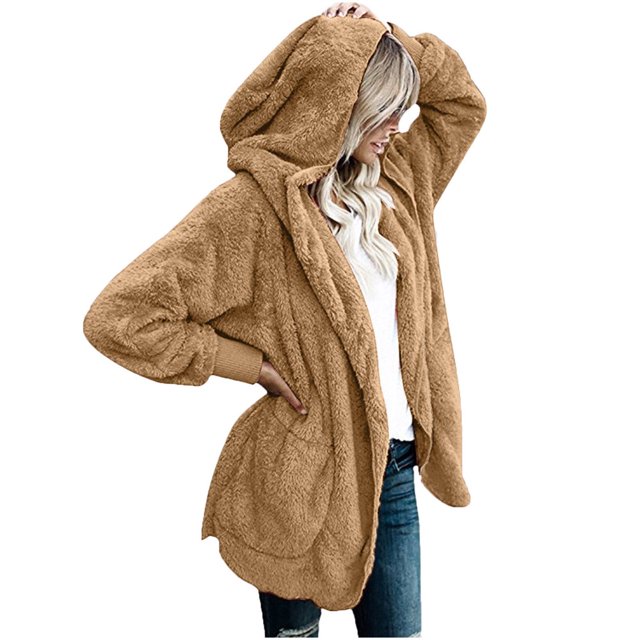 JUNWELL Women‘s Oversized Open Front Hooded Draped Pockets Cardigan Coat