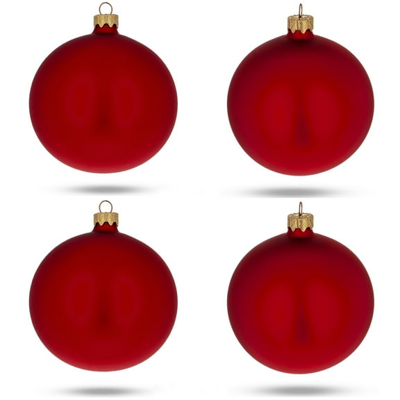 Set of 4 Red Matte Glass Ball Christmas Ornaments 4 Inches