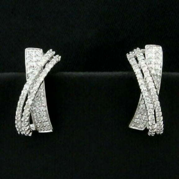 ORLOV DIAMONDS 2Ct Round Cut Moissanite 14K White Gold Finish Women Twisted Hoop Earrings