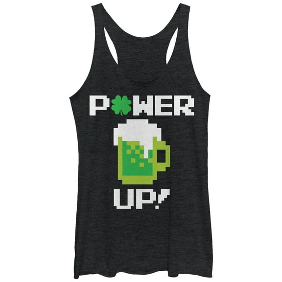 Women's Lost Gods Power Up Beer  Racerback Tank Top Black Heather Small