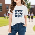 thumbnail image 5 of Kids Valentine T-Shirt for Girls with Denim Heart Print | Cotton Short Sleeve Casual Top | White Tee for Everyday Wear | Sizes 4, 5, 6, 7, 8, 10 Years Old,Size 5 T, 5 of 9