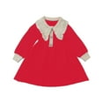 thumbnail image 3 of Jinhomg Toddler Baby Knitted Dresses Girls Trendy Lapel Collar Midi Dress Fall Winter Comfy Long Sleeve Cotton Dresses Red 100, 3 of 10
