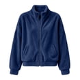 thumbnail image 2 of BXJX Girls Fleece Jackets Size 7-8, Casual Zip‑Up Stand Collar Long Sleeve Outerwear with Pockets Navy, 2 of 9