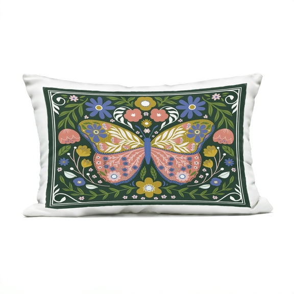Stupell Industries Folk Patterned Butterfly Florals Outdoor Printed Pillow, design by Loni Harris
