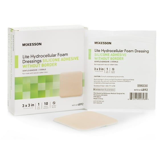 McKesson Hydrocellular Foam Dressing, Lite - Adhesive, Sterile, 3 in x 3 in, 10 Count, 1 Pack