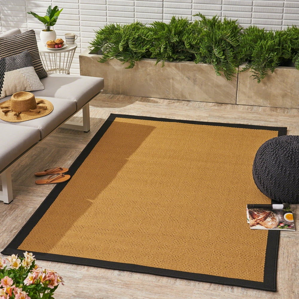 Indoor/ Outdoor Border 5 x 8 Area Rug, Black,Beige