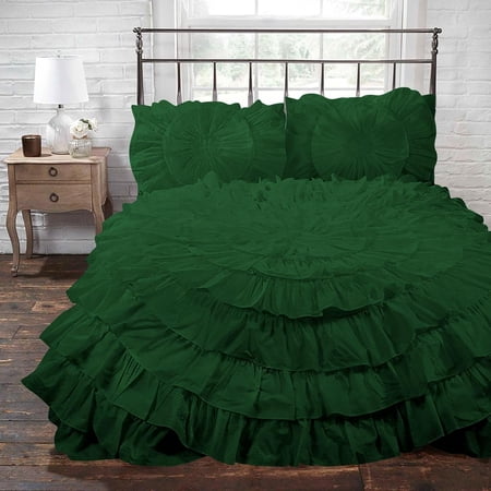 D.N.G. BEDDINGS 5 Piece 100% Egyptian Cotton Circle Ruffle Comforter Set, 550 GSM Filled Microfiber - Twin/TwinXL Size, Green Color - 800 Thread Count